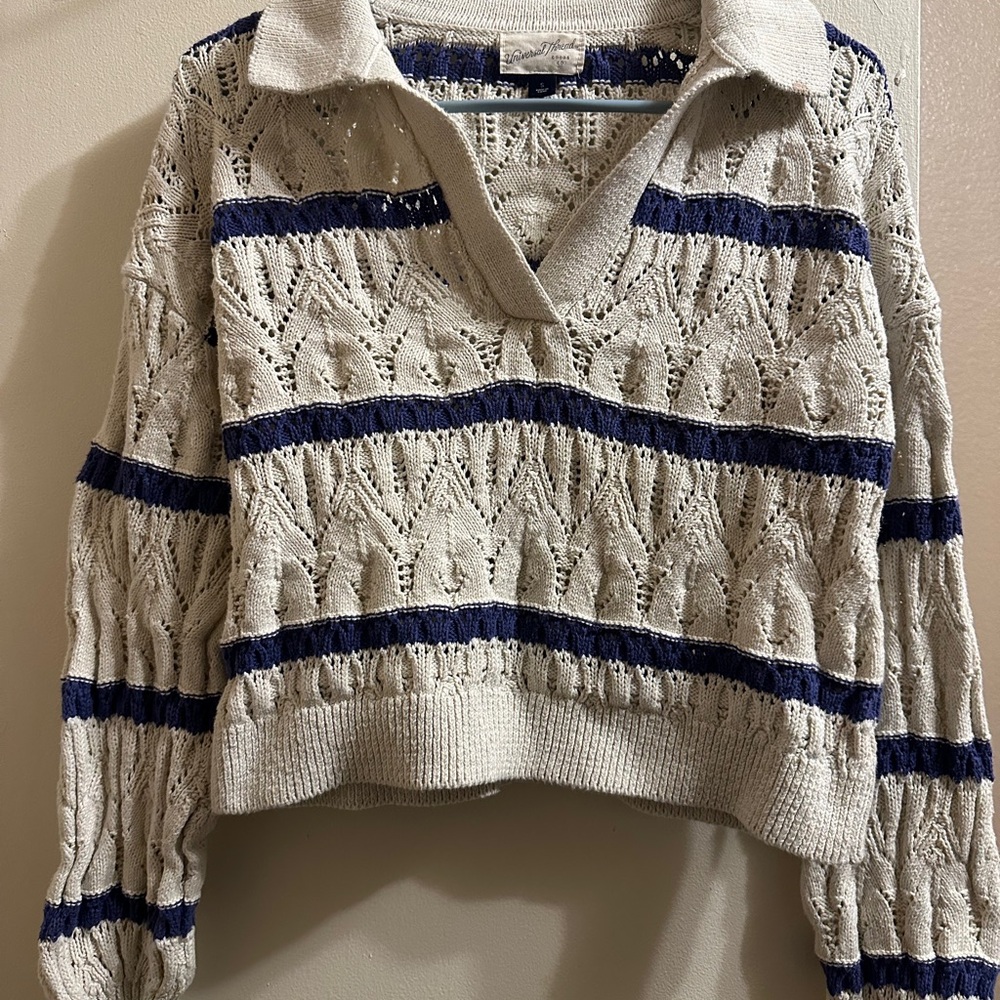 Women's Cream and Blue Knit Sweater